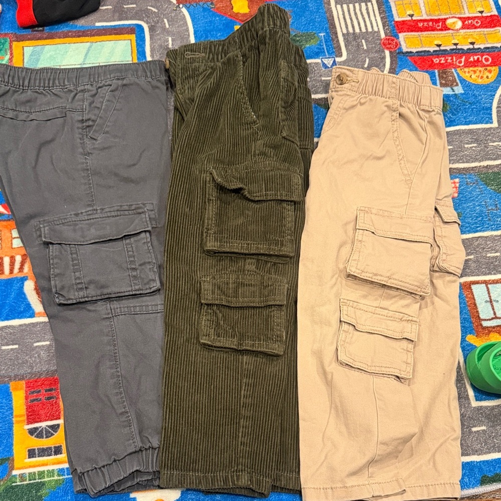 Old Navy Kids Cargo Shorts Trio - Charcoal, Olive, and Beige bundle pants